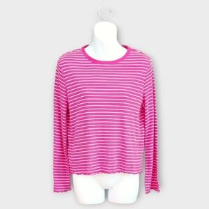 NWT Thereabouts Striped Pink and White Girl's Ribbed Top ~sz XL 18.5 Plus Size